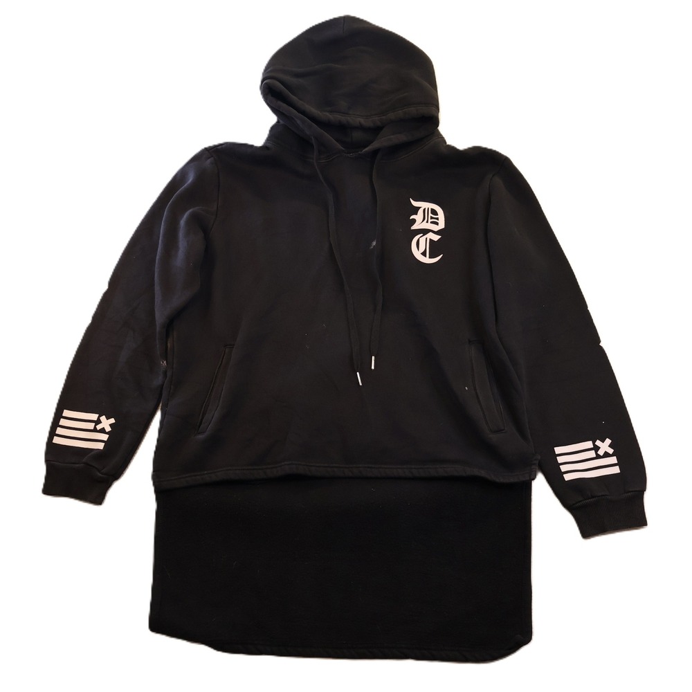 Pizoff Mens L Hoodie Black Longline Bandana Print Graphic Streetwear XX Gothic